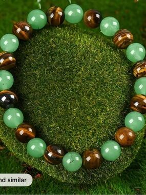 Green Stone and Tiger Eye Bead Bracelet - Women's Jewelry